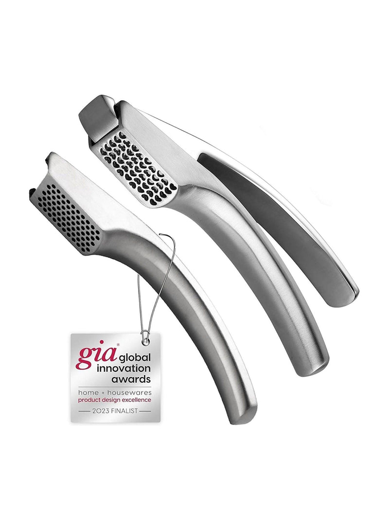 Stainless steel garlic press with detachable handle, imported from the UK