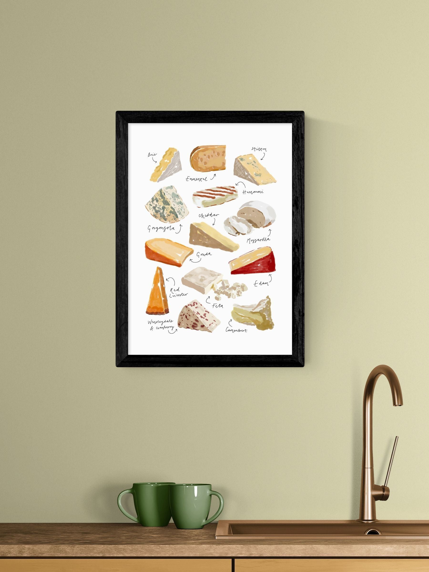 East End Prints Black Cheese Variety Wall Art Print by Natalie Cass