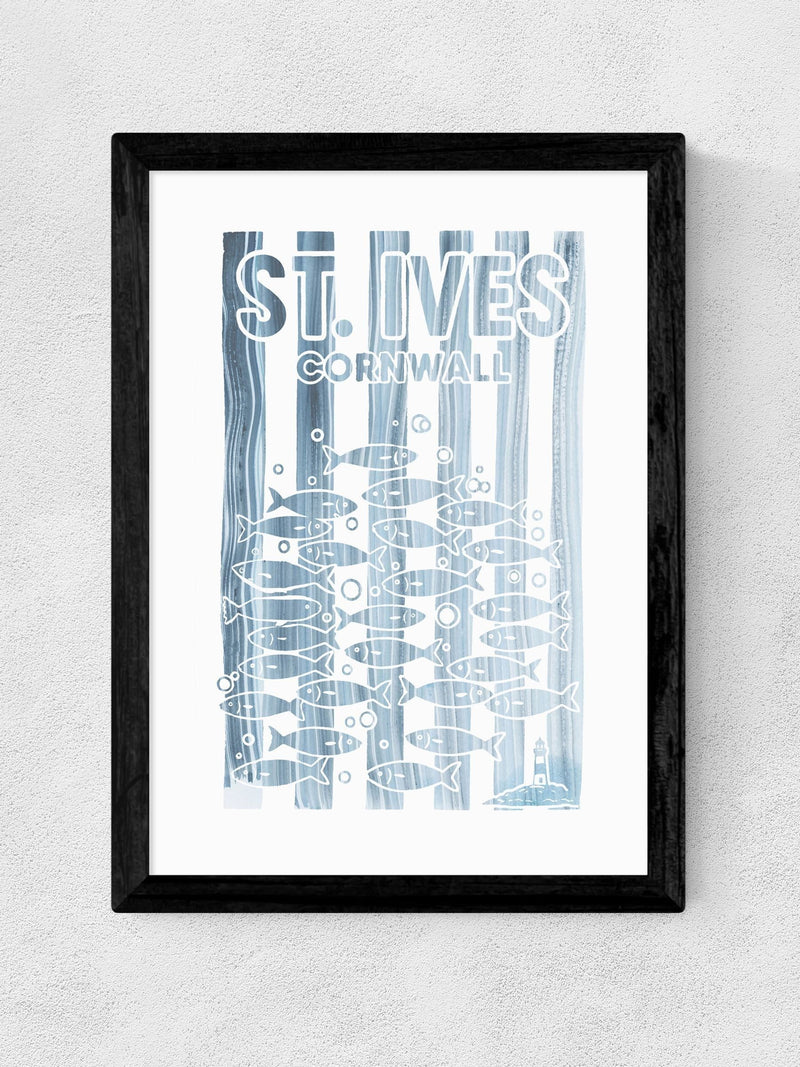 East End Prints St Ives wall art print with fish silhouettes - British product