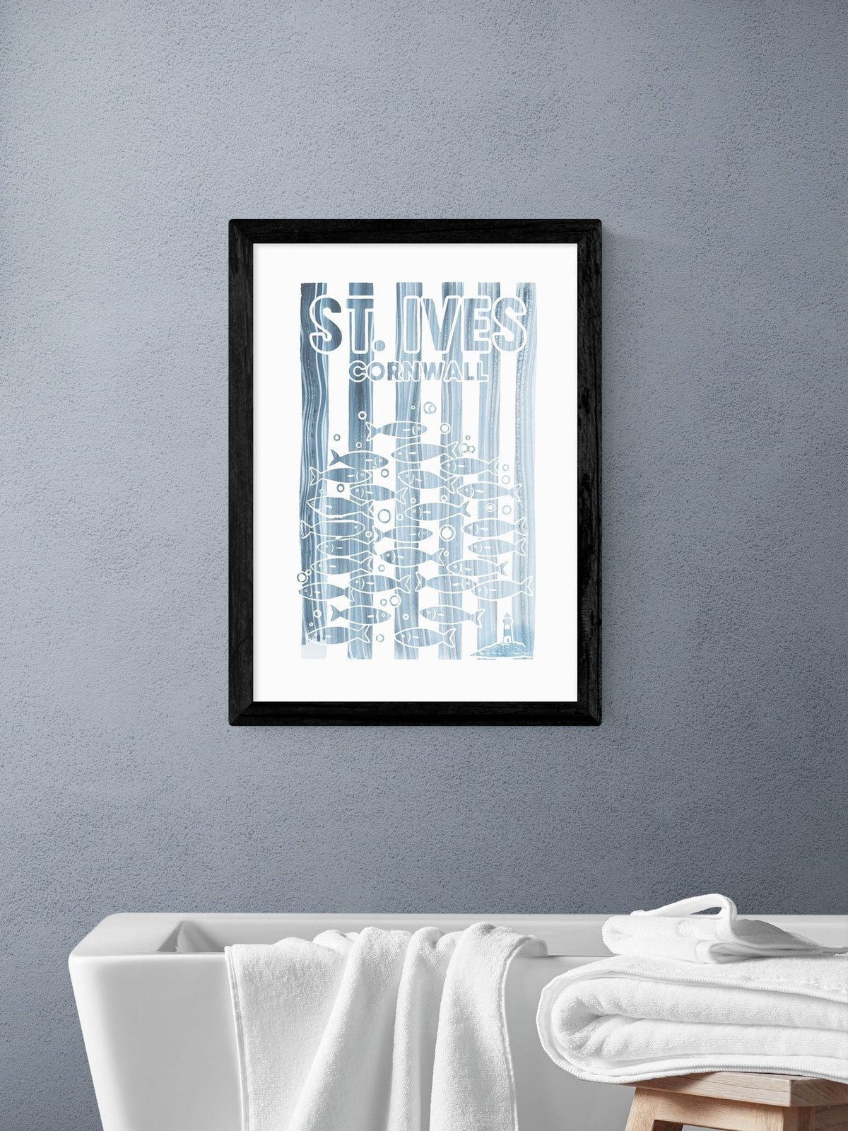 East End Prints St Ives wall art print with fish silhouettes - British product