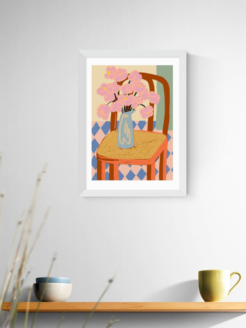 East End Prints white flowers on a chair wall art print (British brand)