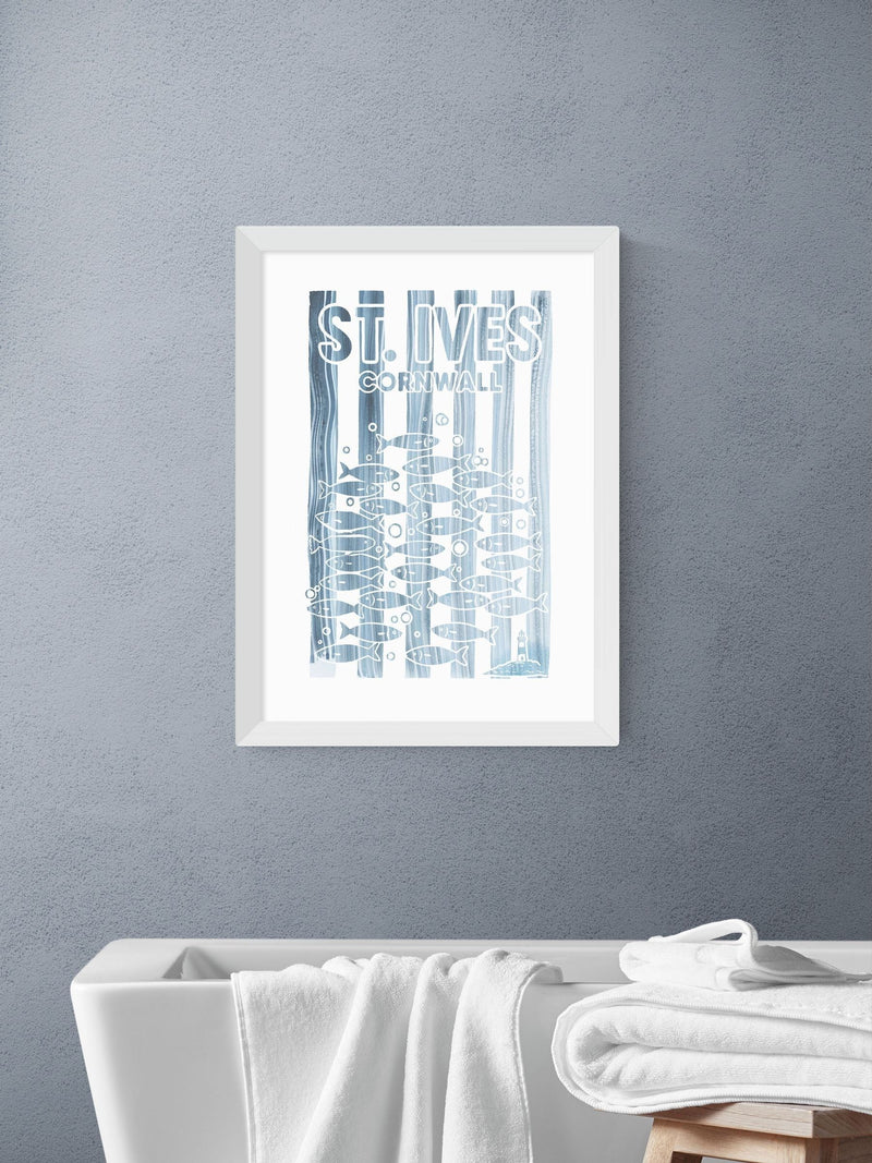 East End Prints White St Ives Wall Art Print by Cartissi