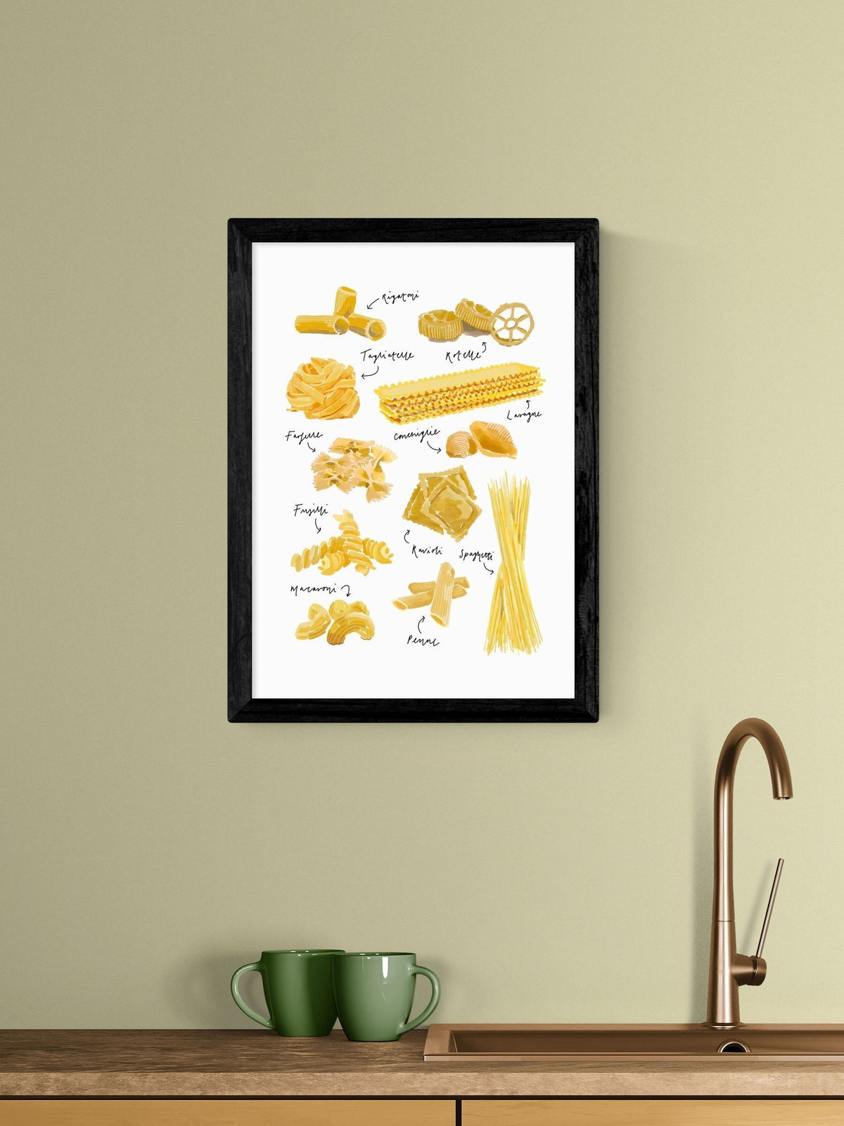 East End Prints pasta shapes wall art by Natalie Cass - British product