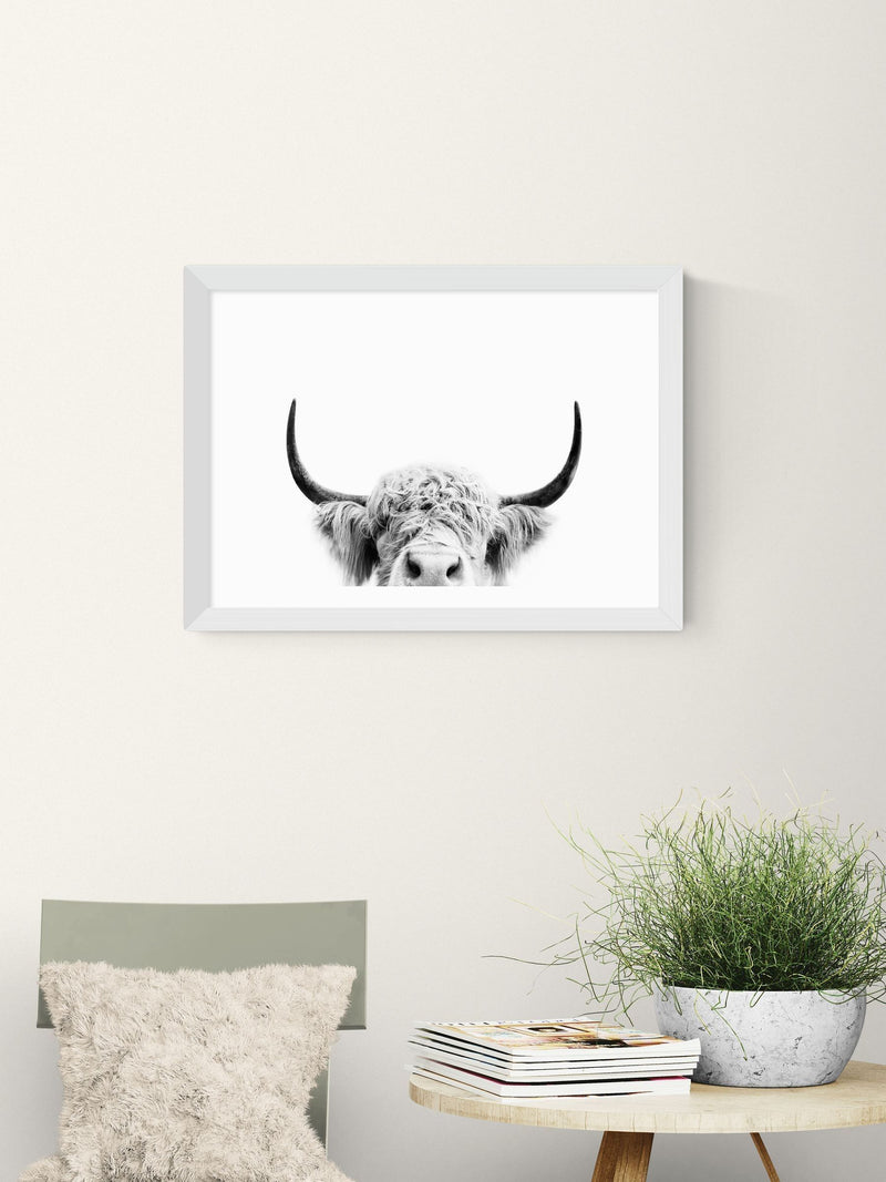 East End Prints White Peeking Cow Wall Art Print by Sisi and Seb