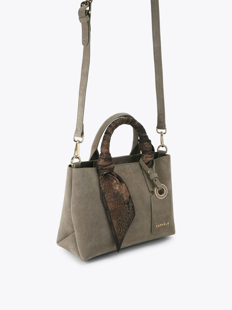 Carvela Nina mini tote bag in taupe suede (British brand)