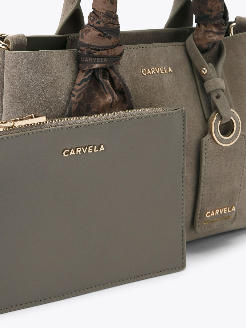 Carvela Nina mini tote bag in taupe suede (British brand)