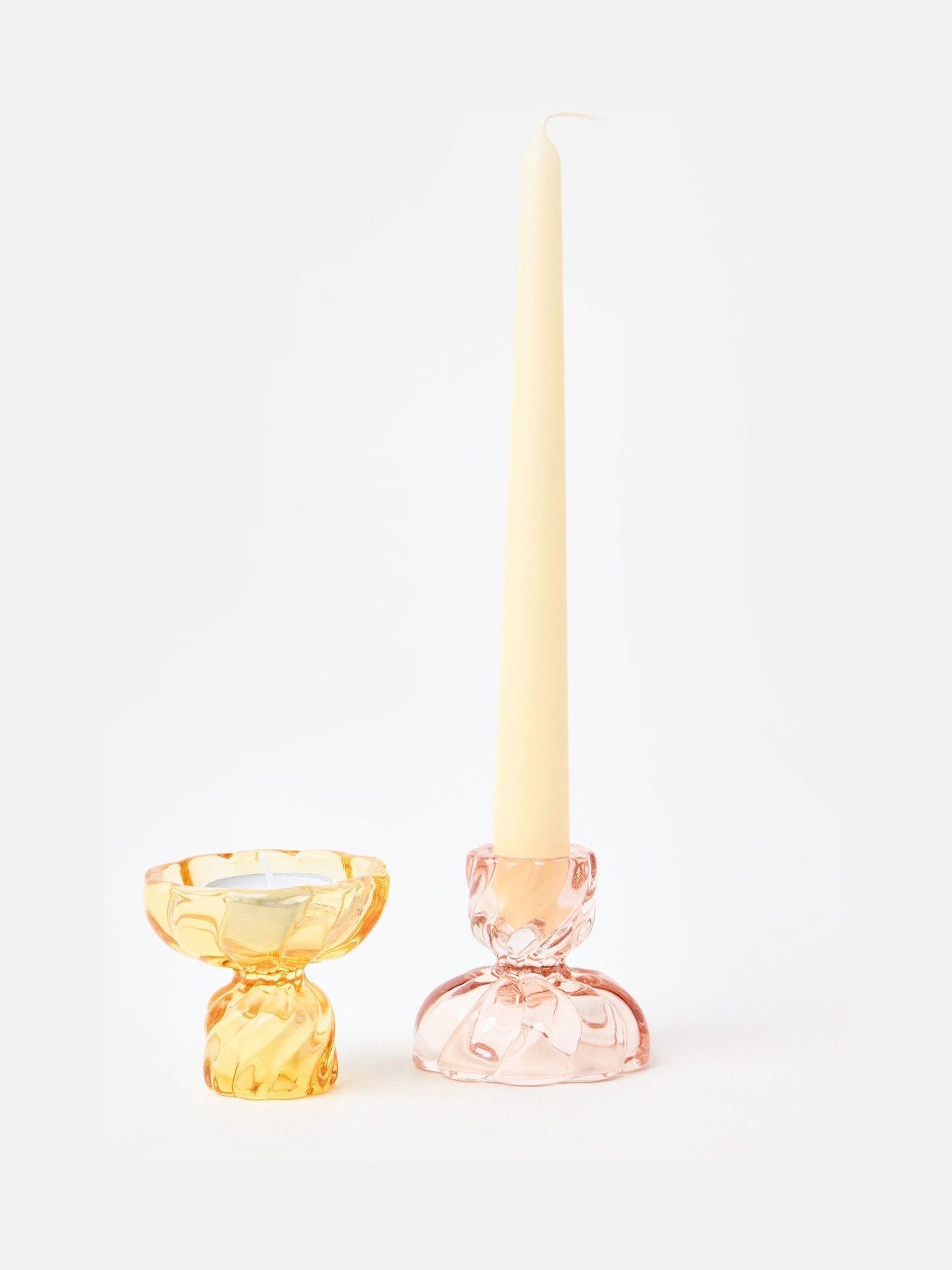 Oliver Bonas Pink Alba double-sided glass candlestick holders, set of two - British product