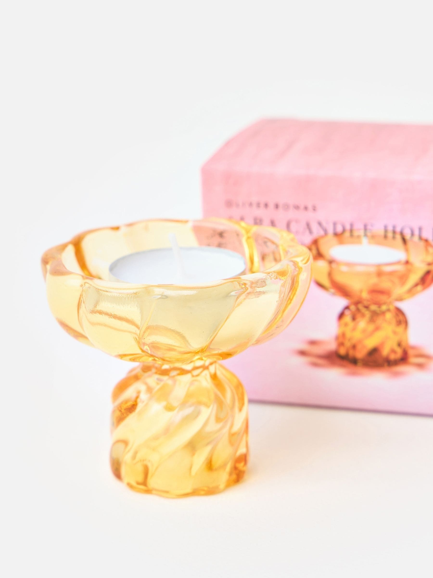 Oliver Bonas Pink Alba double-sided glass candlestick holders, set of two - British product