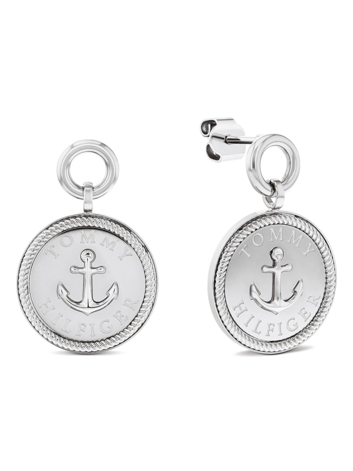 Tommy Hilfiger silver tone nautical charm earrings, imported from the UK