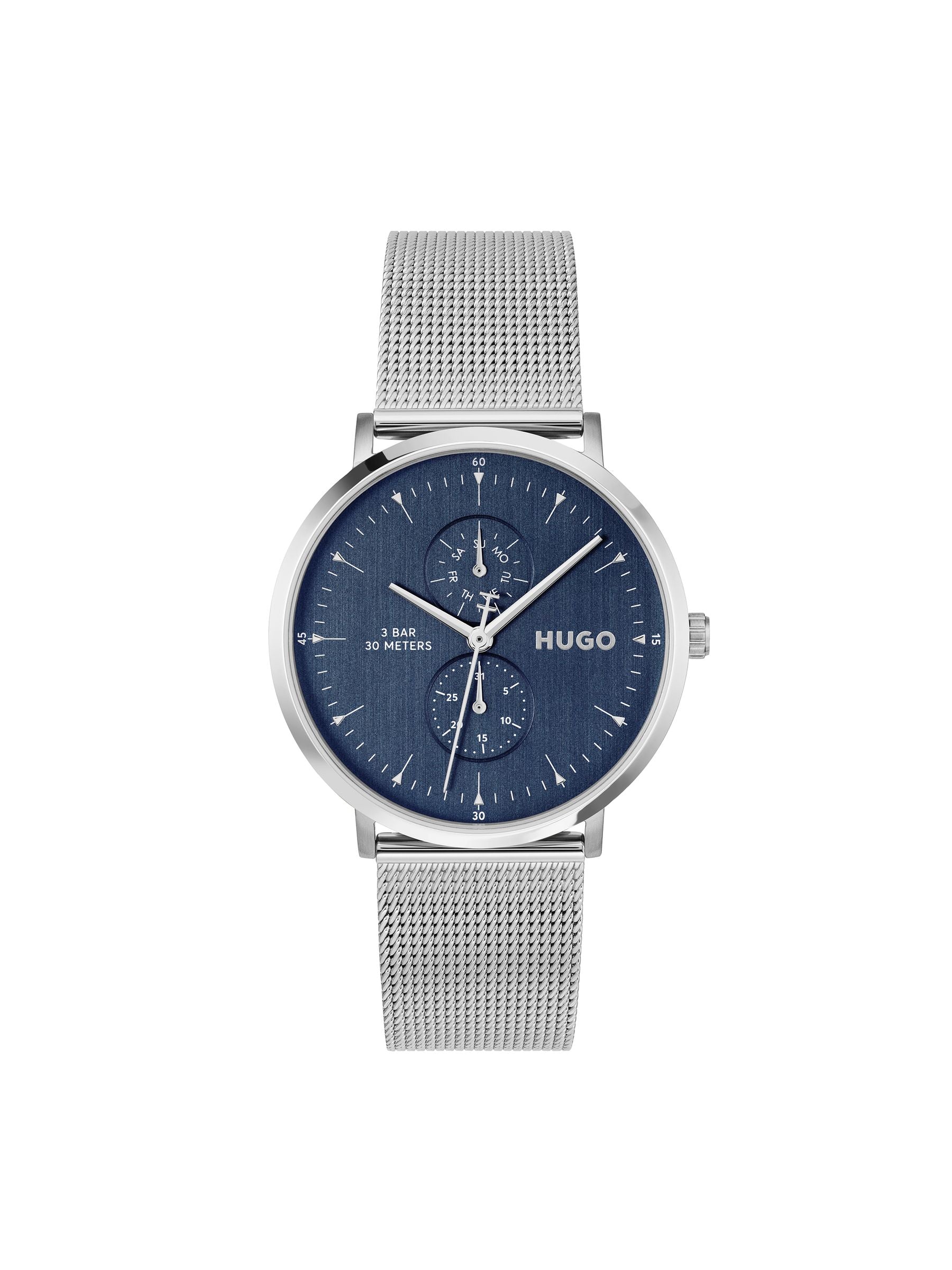 HUGO stainless steel mesh bracelet watch with blue dial - British product