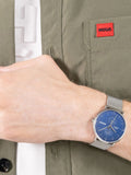 HUGO stainless steel mesh bracelet watch with blue dial - British product
