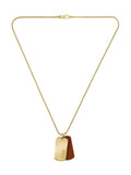 BOSS gold tone Devon IP necklace with leather tag, UK version