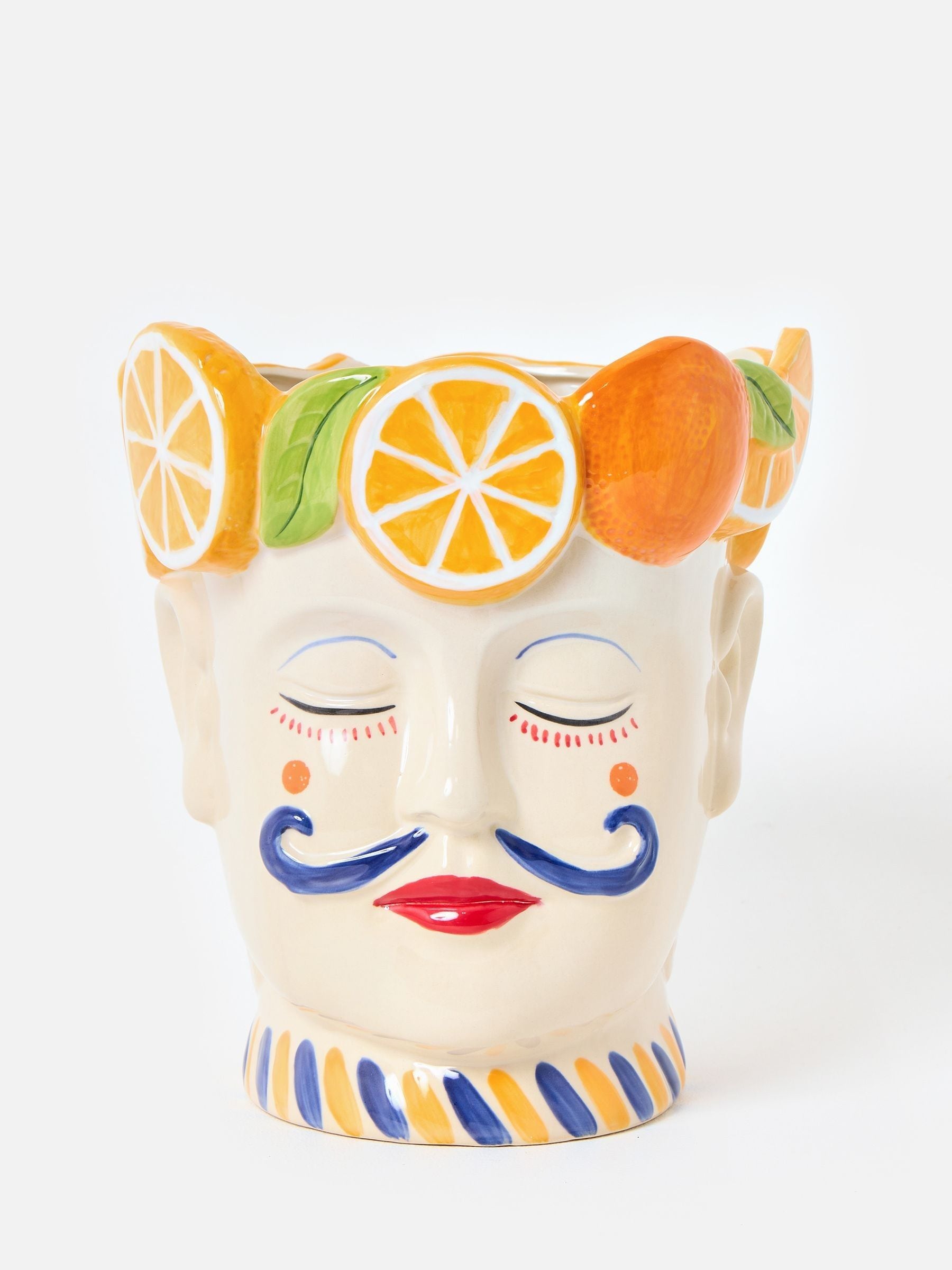 Oliver Bonas cream Luca face fruit ceramic plant pot 26cm - British product
