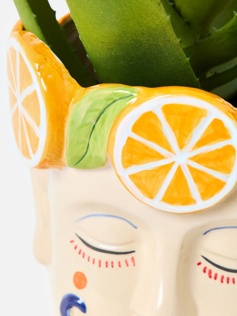 Oliver Bonas cream Luca face fruit ceramic plant pot 26cm - British product