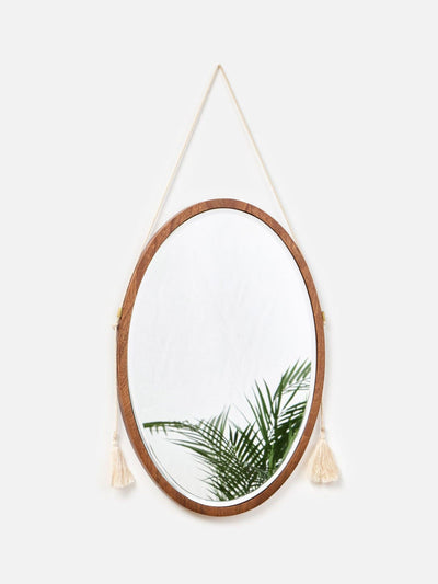 Next Oliver Bonas Brown Wooden Oval Tassel Wall Mirror 68cm x 35cm- Buy online at McGrocer