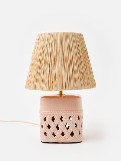 Next Oliver Bonas Pink Savina Ceramic Raffia Desk & Table Lamp- Buy online at McGrocer