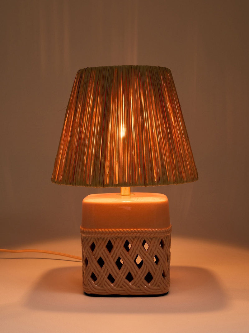 Oliver Bonas pink Savina ceramic raffia desk lamp - British product