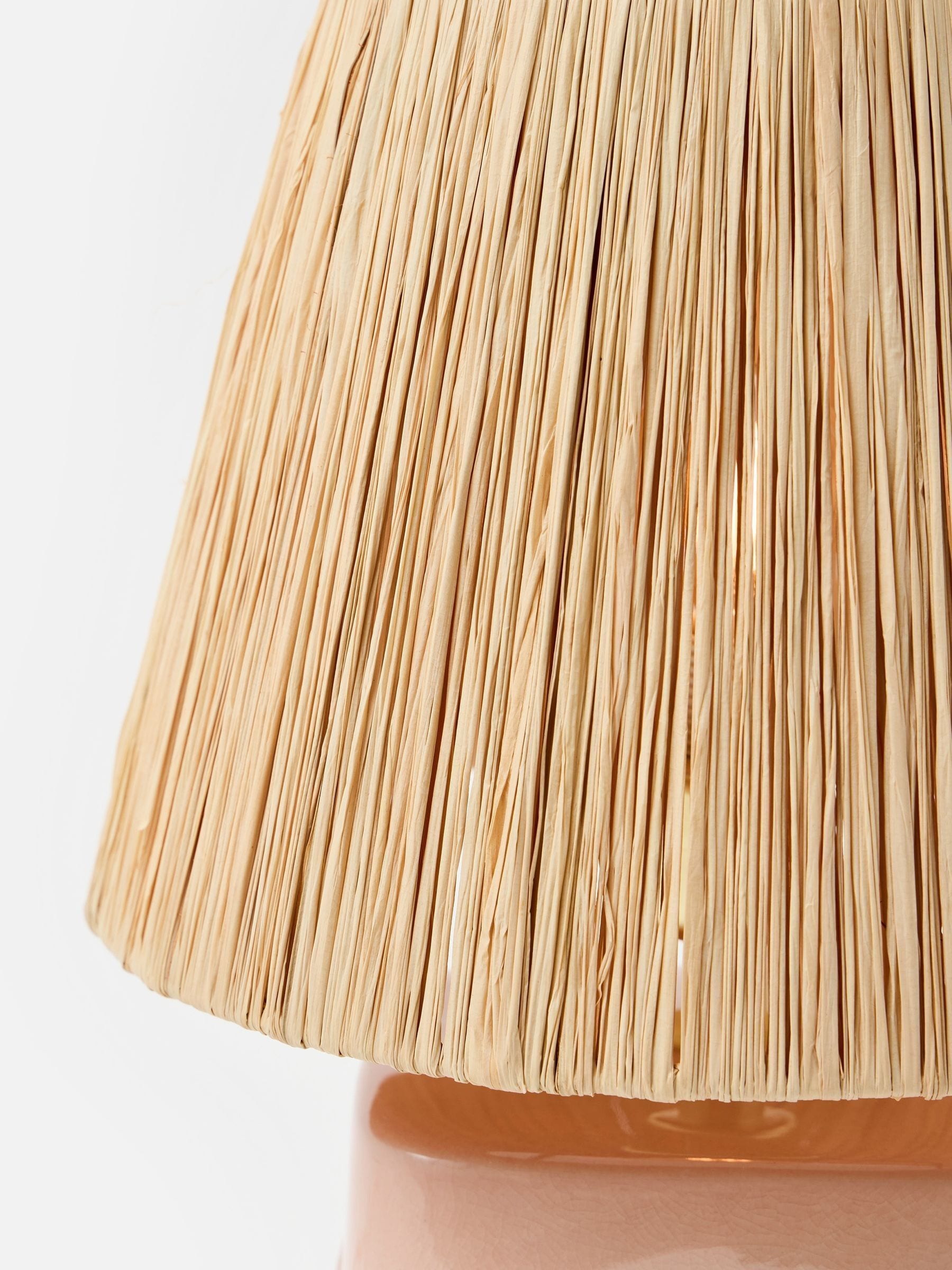 Oliver Bonas pink Savina ceramic raffia desk lamp - British product
