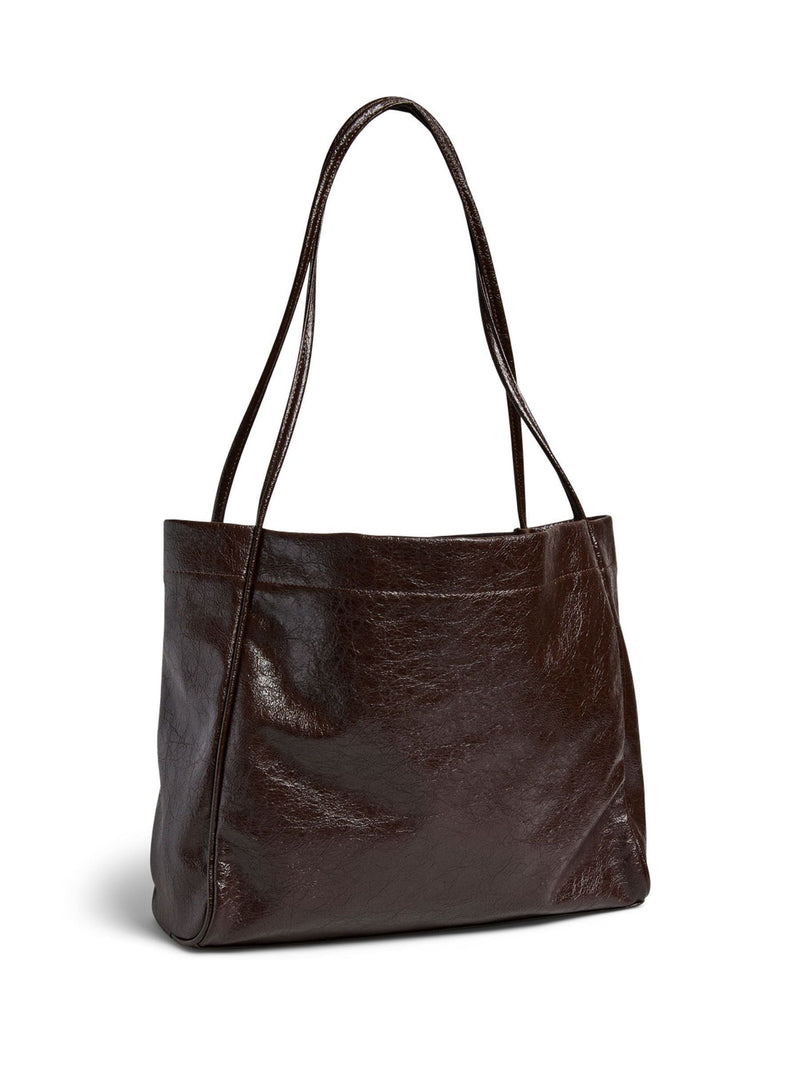 PIECES brown patent daily shopper bag - British product