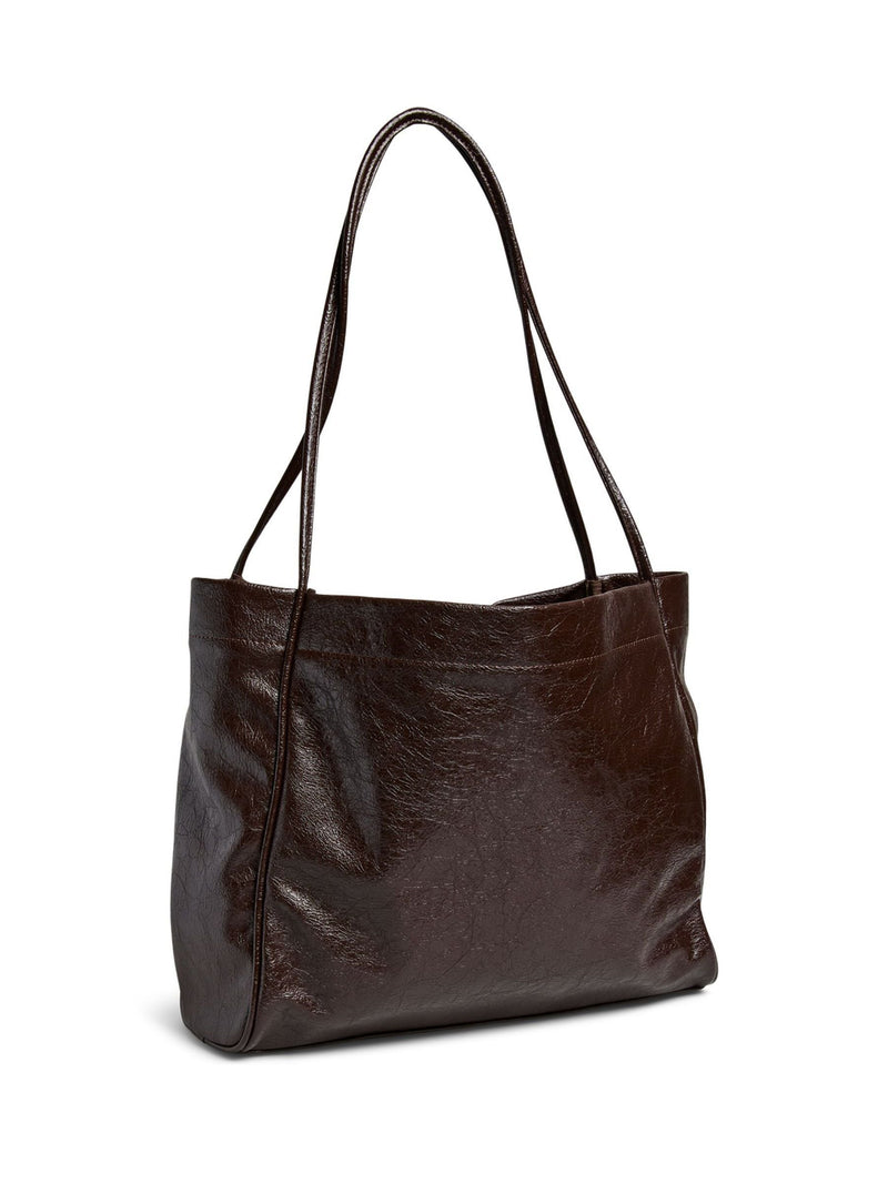 PIECES brown patent daily shopper bag - British product