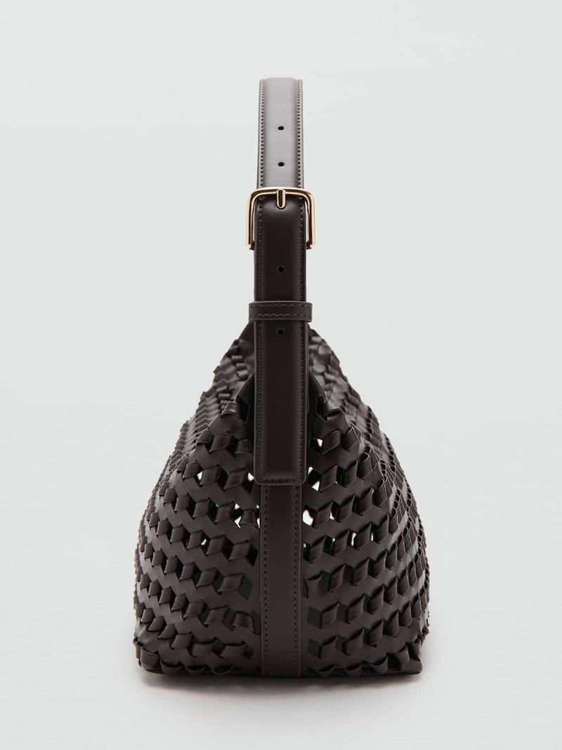 Mango brown braided shoulder bag medium, UK version