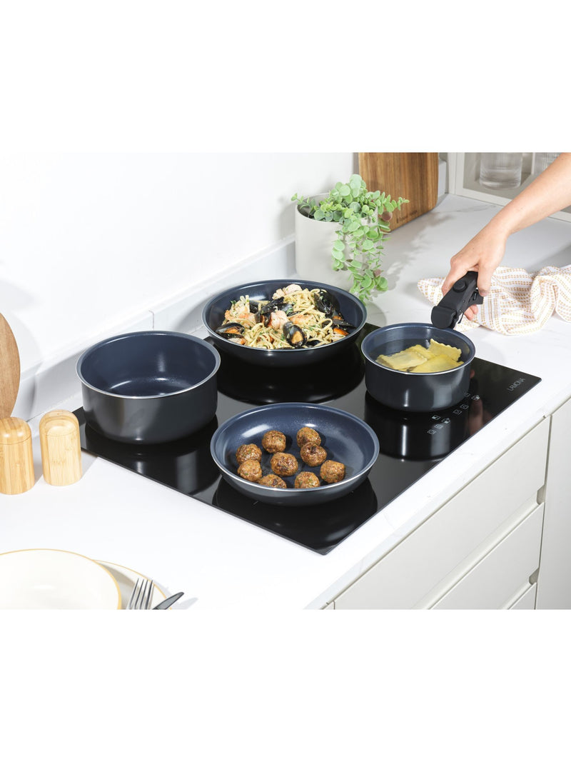 Russell Hobbs blue Smart Clip 5 piece pan set, imported from the UK
