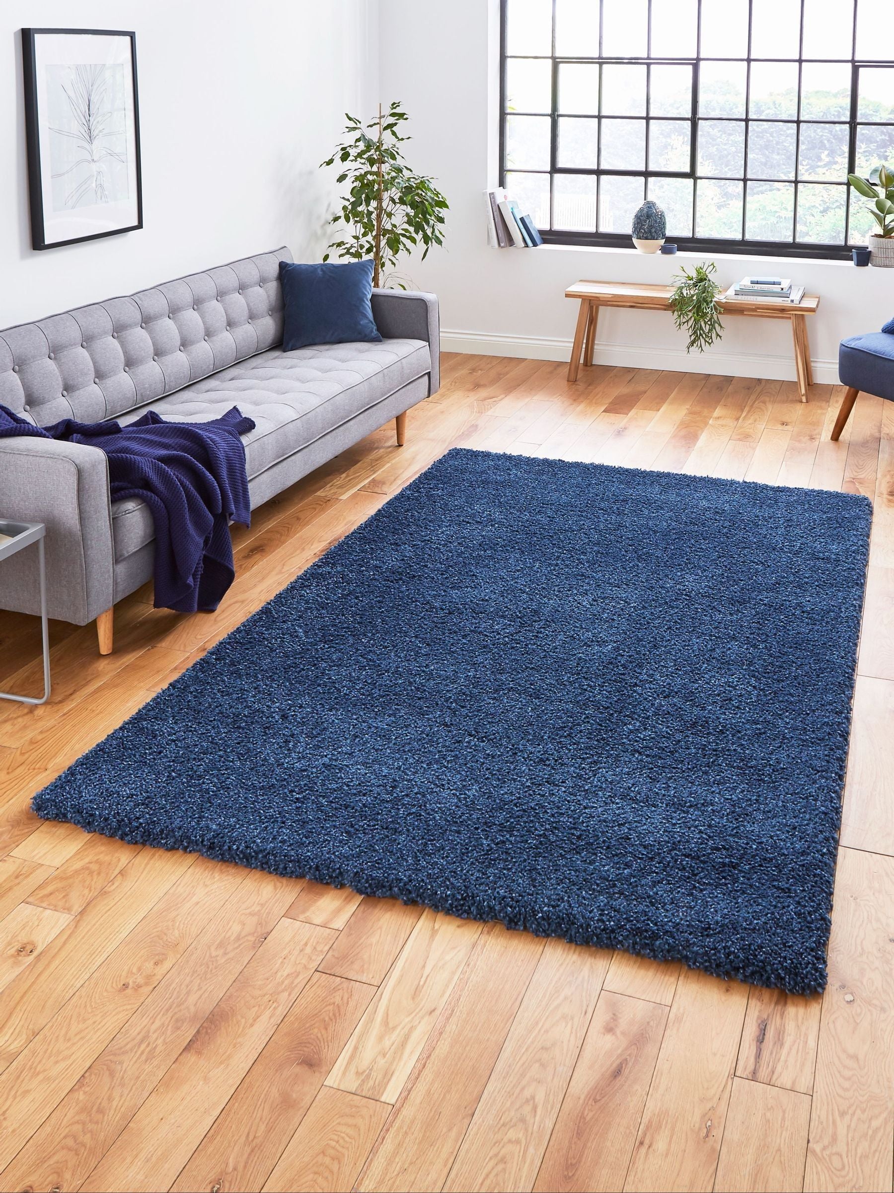 Think Rugs dark blue shaggy rug Sierra 9000 (British brand)