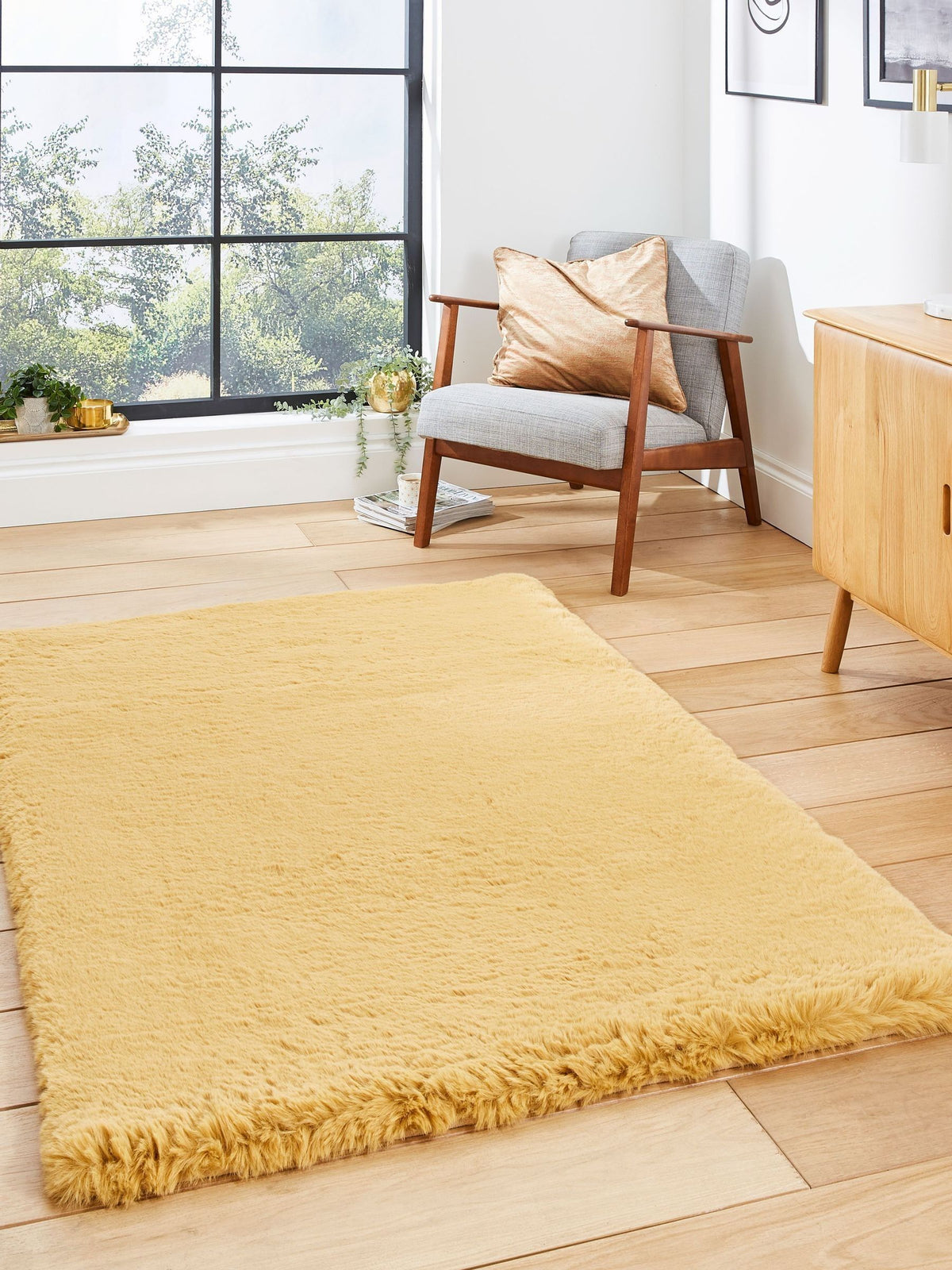 Think Rugs Super Teddy mustard shaggy rug, imported from the UK