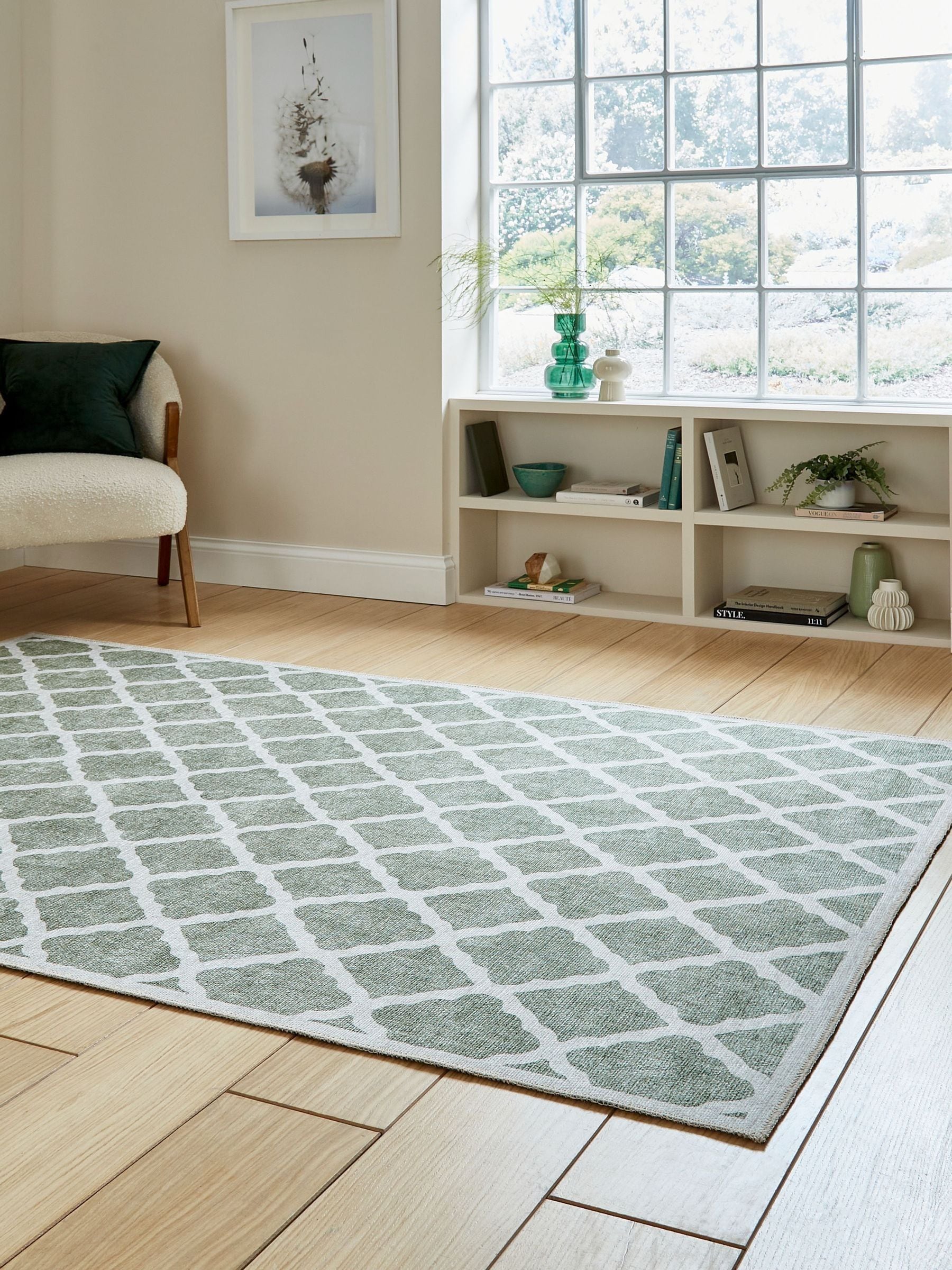 Think Rugs green coral polyester modern rug - British product