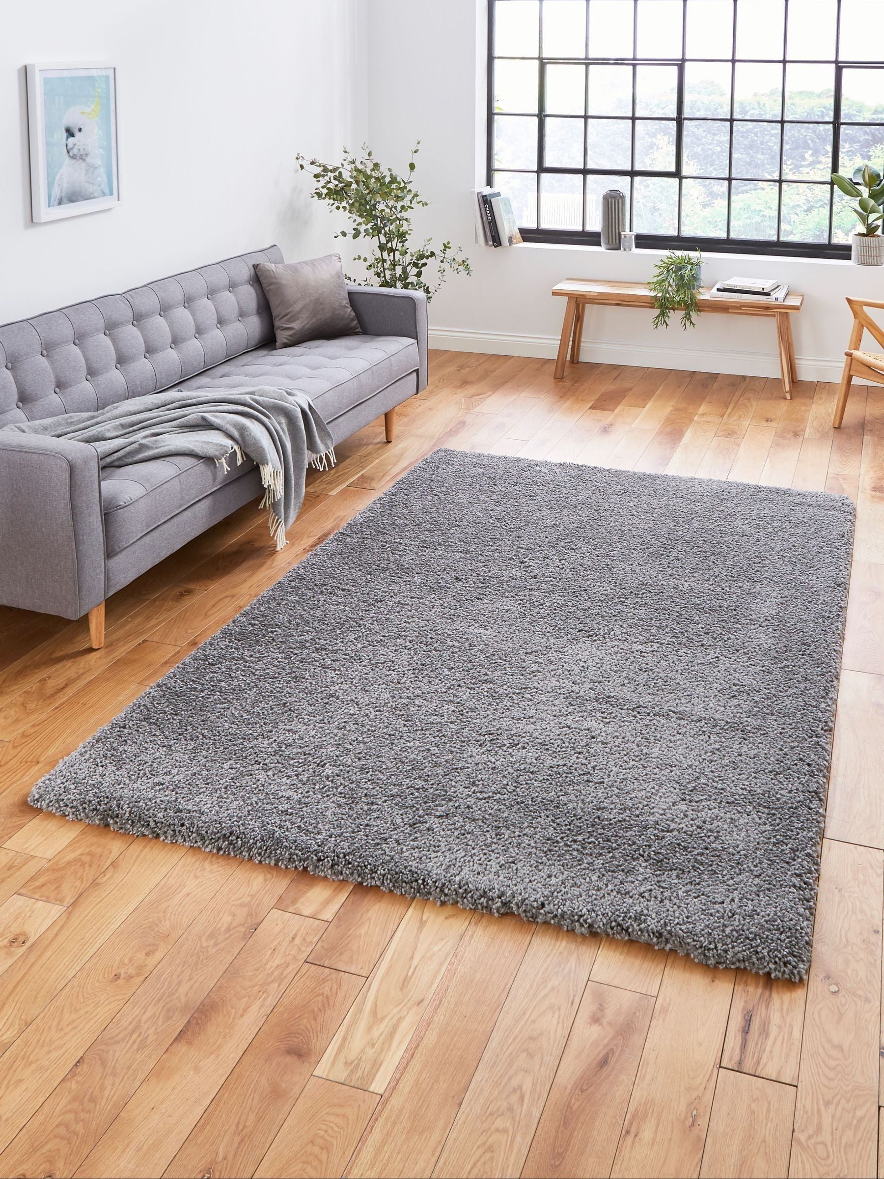 Think Rugs Sierra shaggy rug in Pebble Grey (British brand)