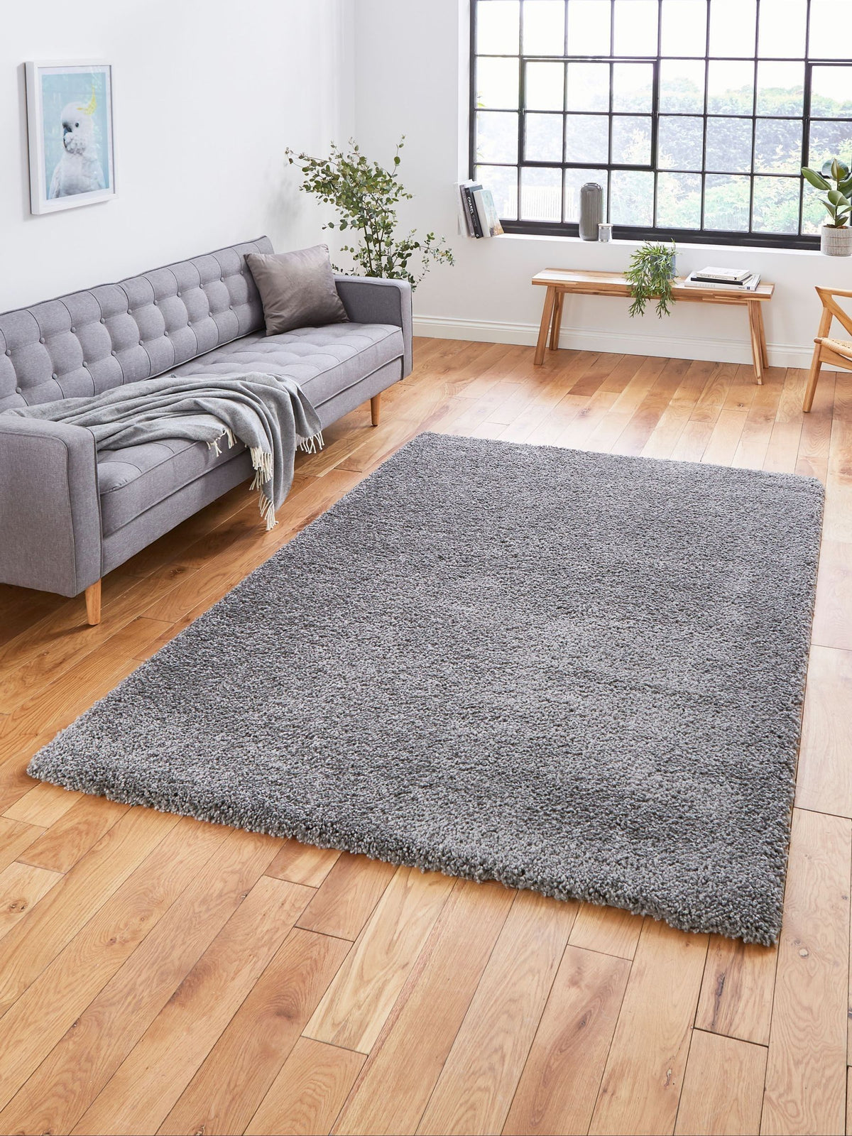 Think Rugs Sierra shaggy rug in Pebble Grey (British brand)