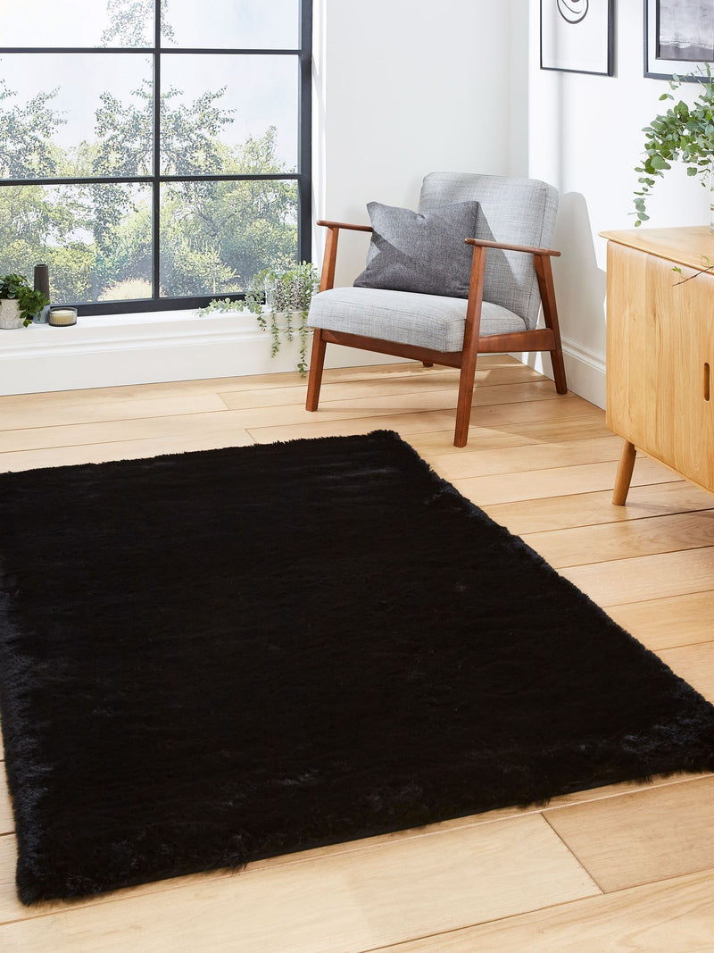 Think Rugs Black Super Teddy shaggy rug - British product