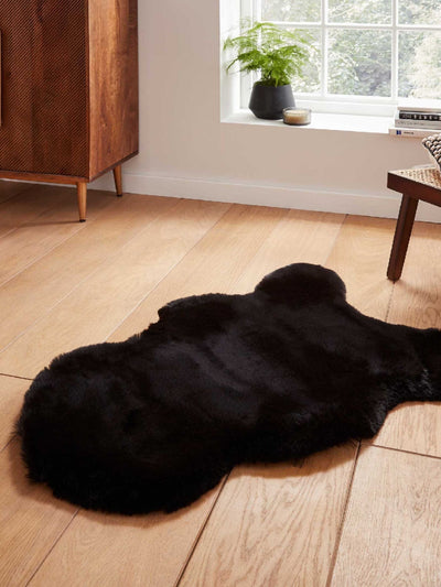 Next Think Rugs Black Super Teddy Single Sheepskin Plain Shaggy Rug- Buy online at McGrocer
