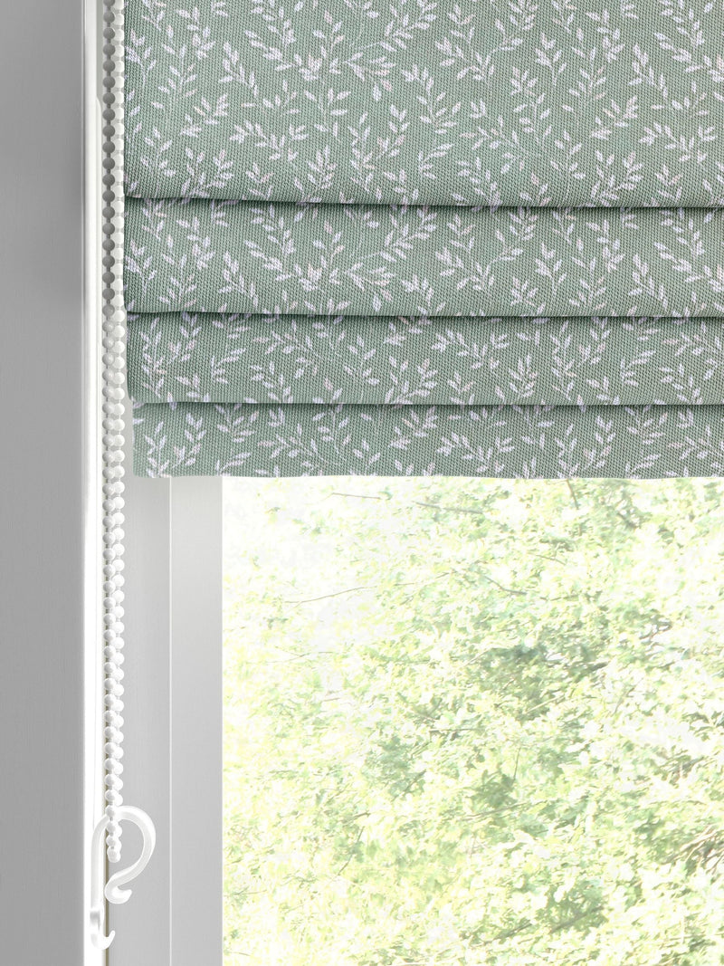 Sage green Shelby Roman blind with floral print, UK version
