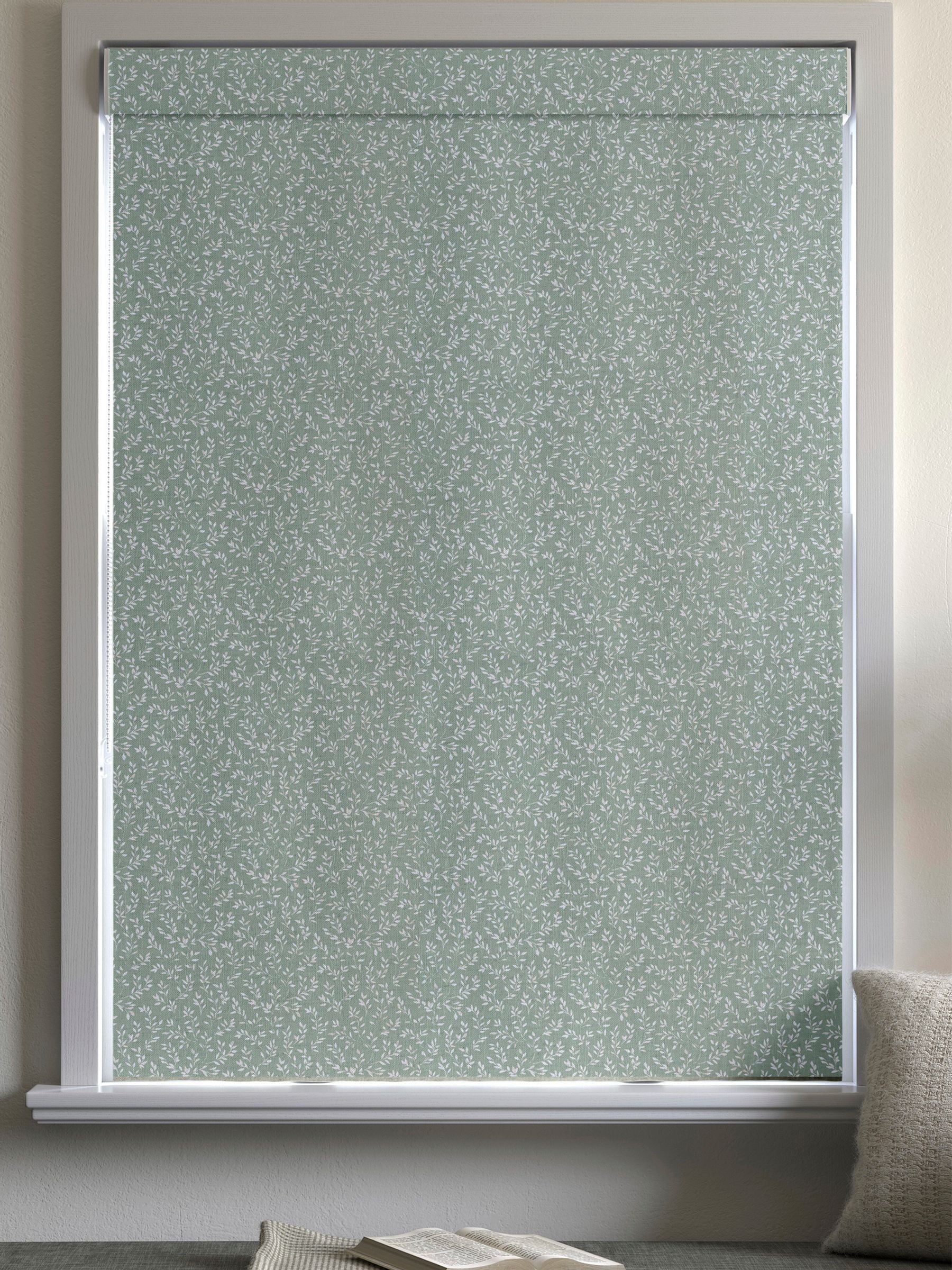 Sage green Shelby Roman blind with floral print, UK version