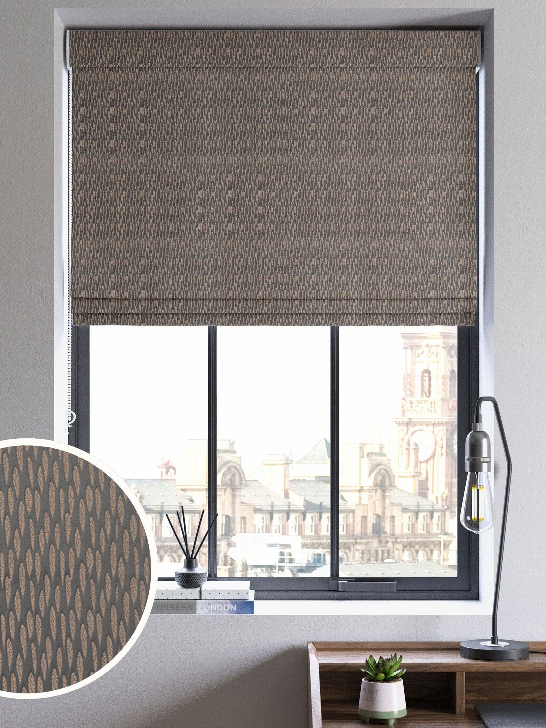 Bronze roman blinds with jacquard texture, made to measure - British product