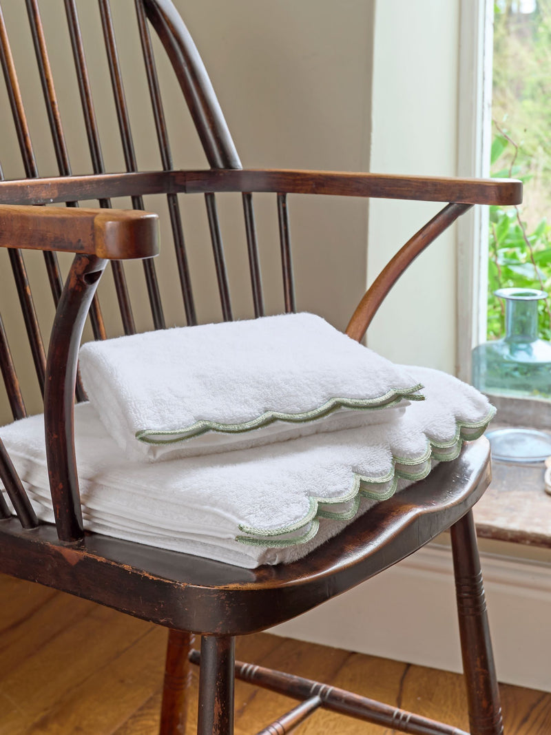 Christy Matcha Scallop Edge Embroidered Cotton Towel