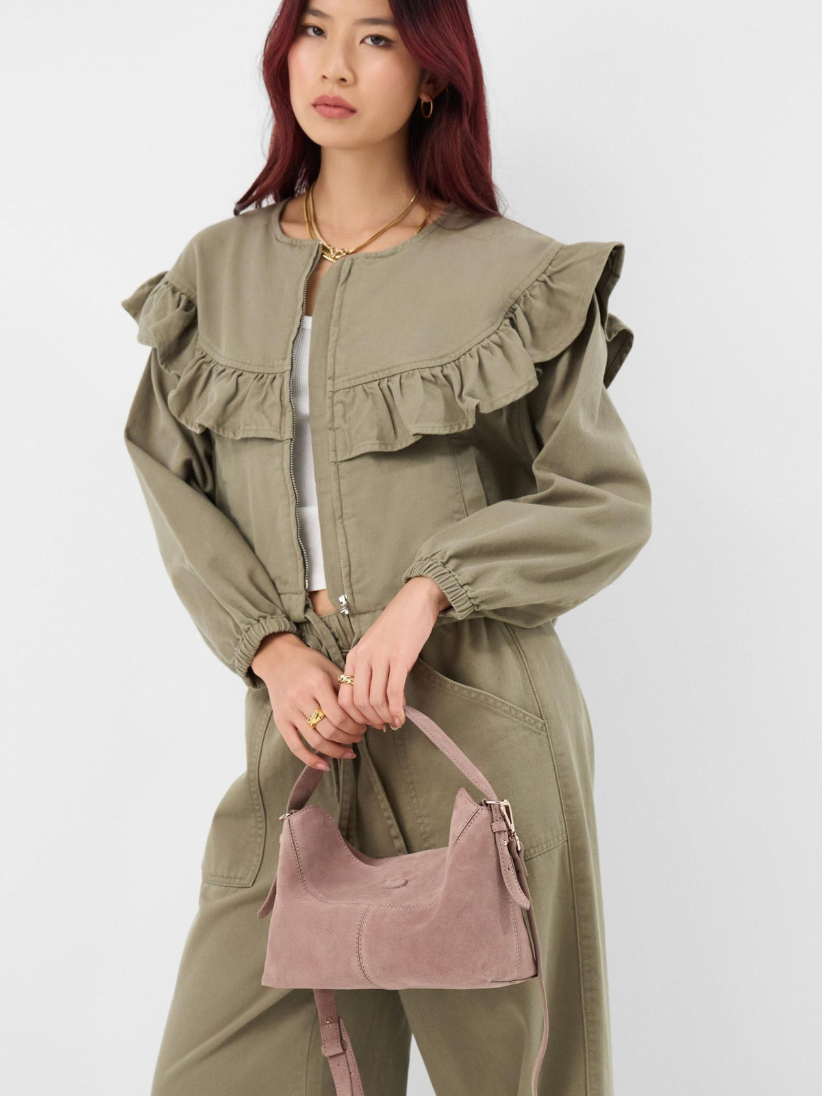 Accessorize brown fold top suede bag, imported from the UK