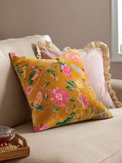 Next Wylder Gold Aviary Cotton Velvet Feather Filled Cushion 50x50cm- Buy online at McGrocer