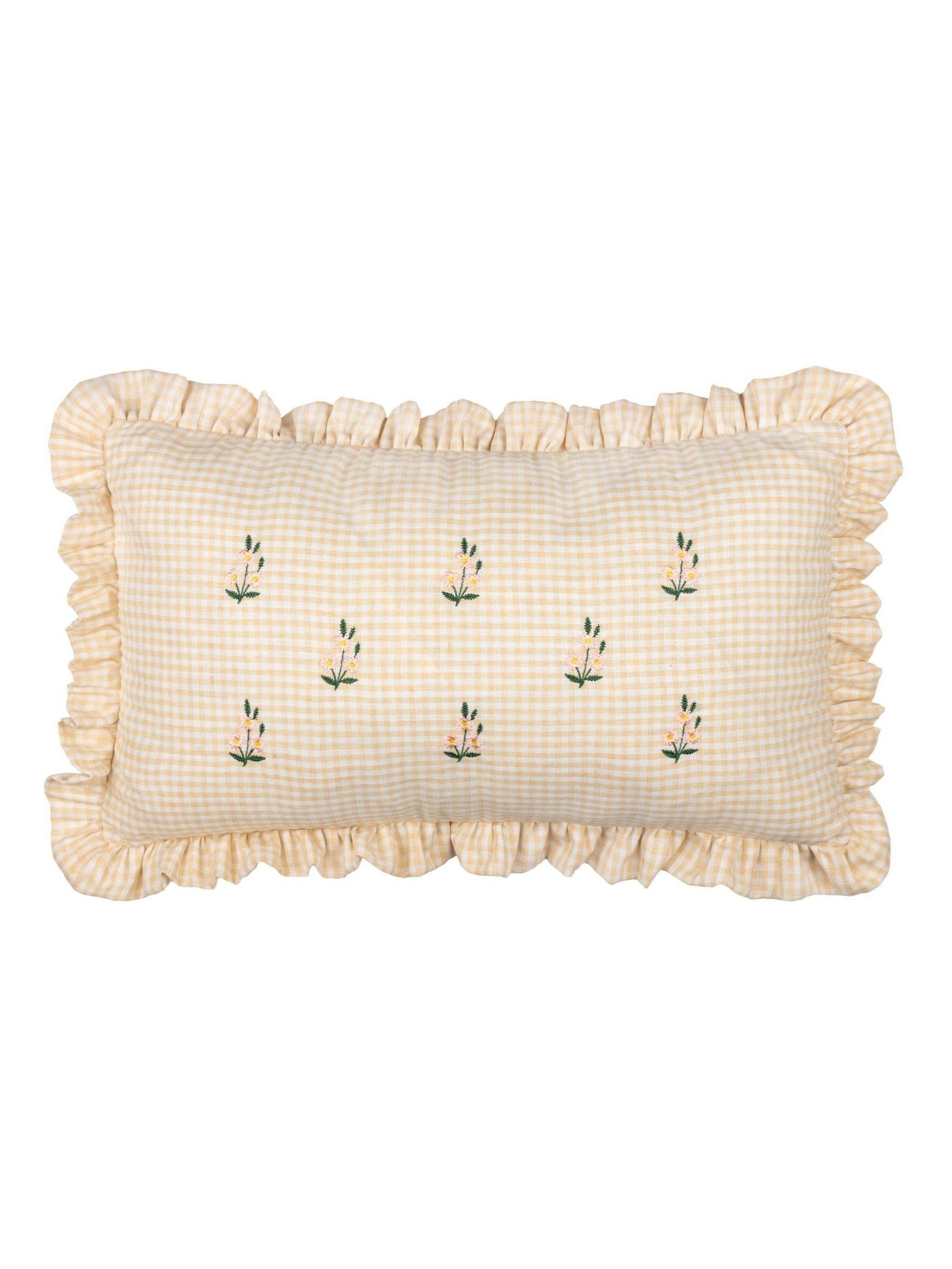 Furn Natural Les Petite Fleurs gingham cushion 30x50cm, UK version