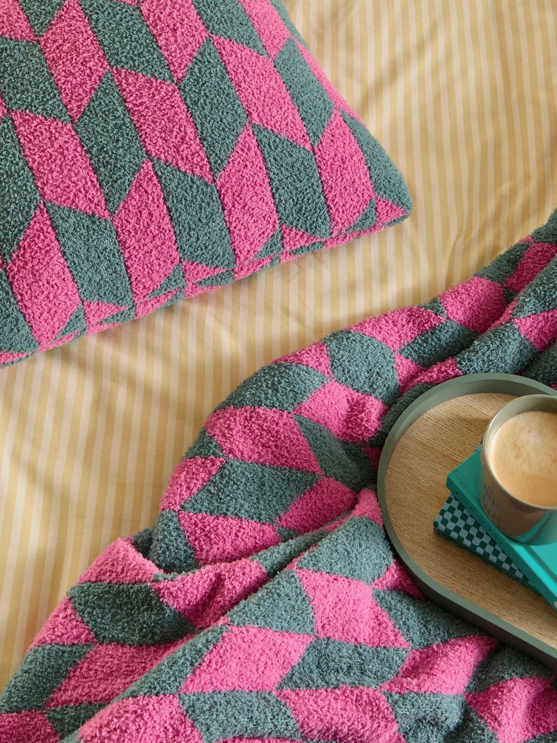 Furn retro pink geometric fibre filled cushion 45x45cm (British brand)