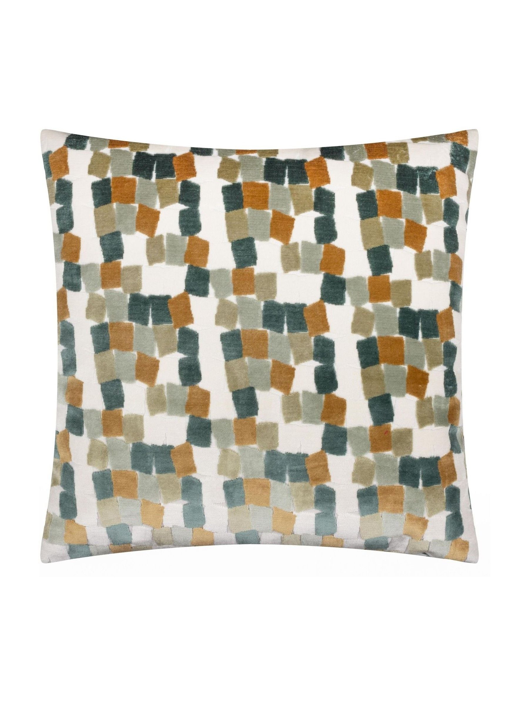 Furn Green Metro Blocks velvet jacquard feather filled cushion - British product