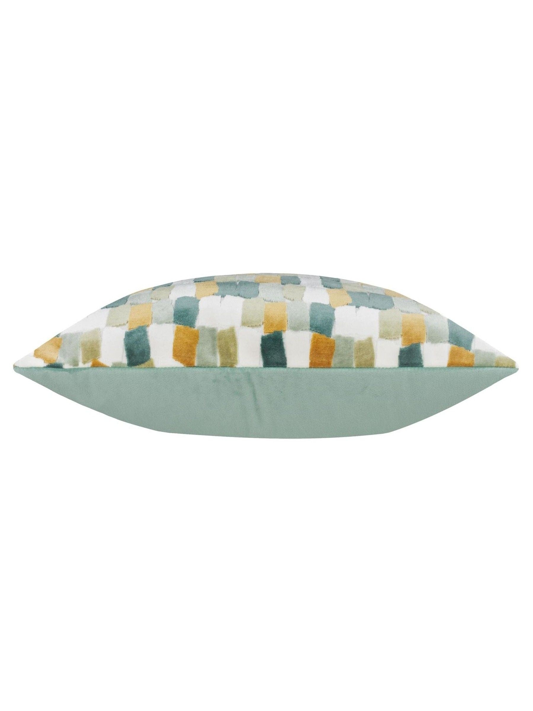 Furn Green Metro Blocks velvet jacquard feather filled cushion - British product