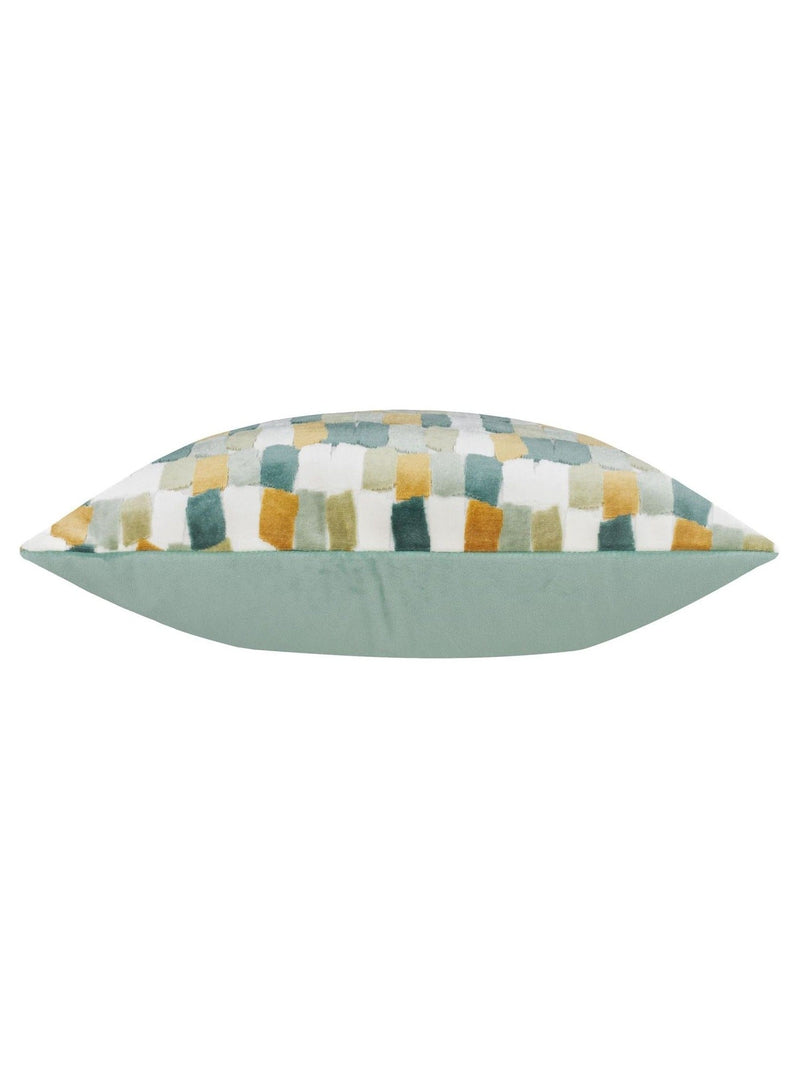 Furn Green Metro Blocks velvet jacquard feather filled cushion - British product