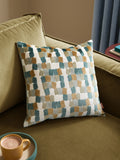 Furn Green Metro Blocks velvet jacquard feather filled cushion - British product