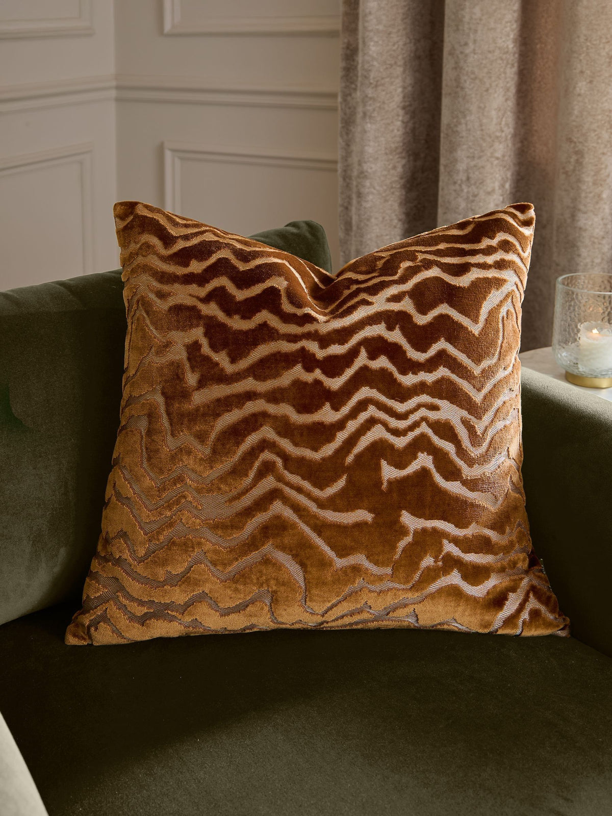 Paoletti Bronze cut velvet cushion 50x50 cm, UK version