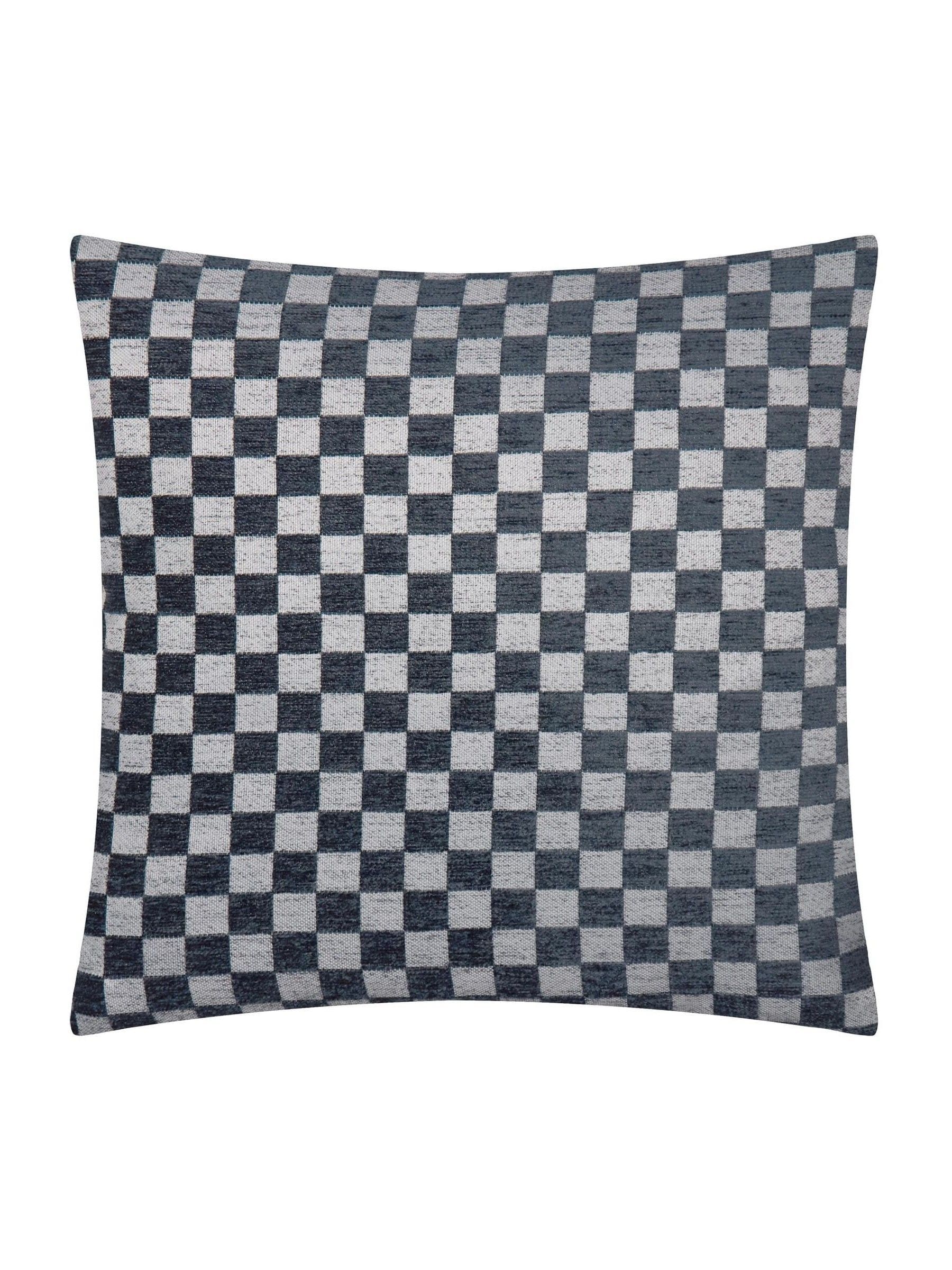 HÖEM Larro Smoke Green Chenille Checkerboard Feather Filled Cushion 45x45