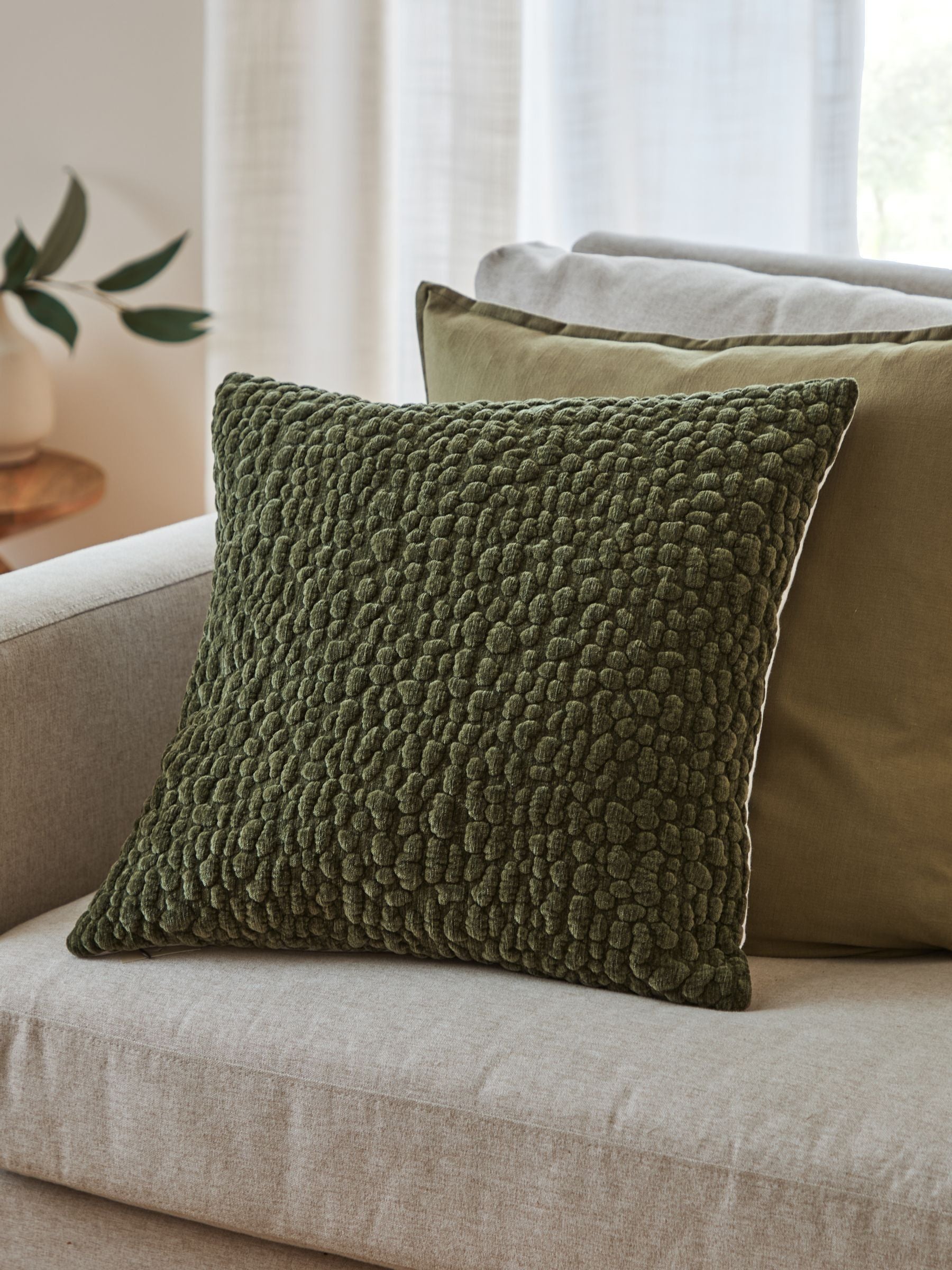 Yard Lichen Pebble Textured Chenille Feather Filled Cushion