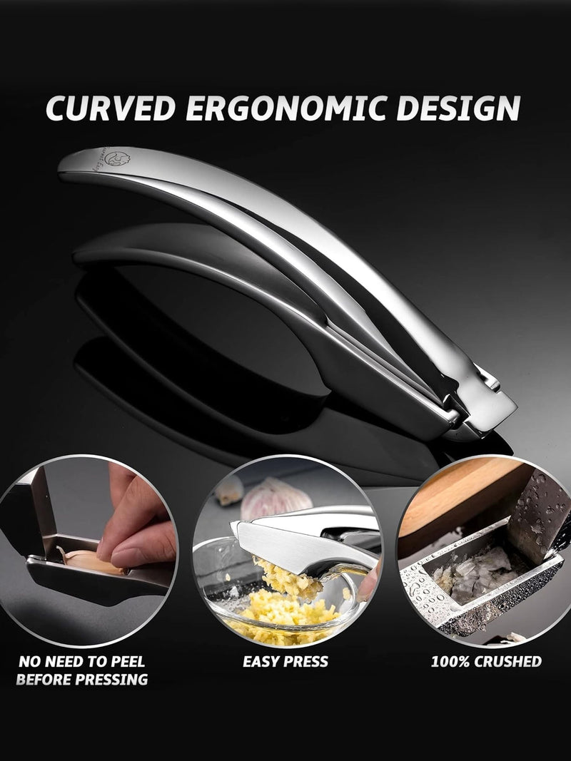 Gourmet Easy no-peel garlic press stainless steel fine mince, imported from the UK