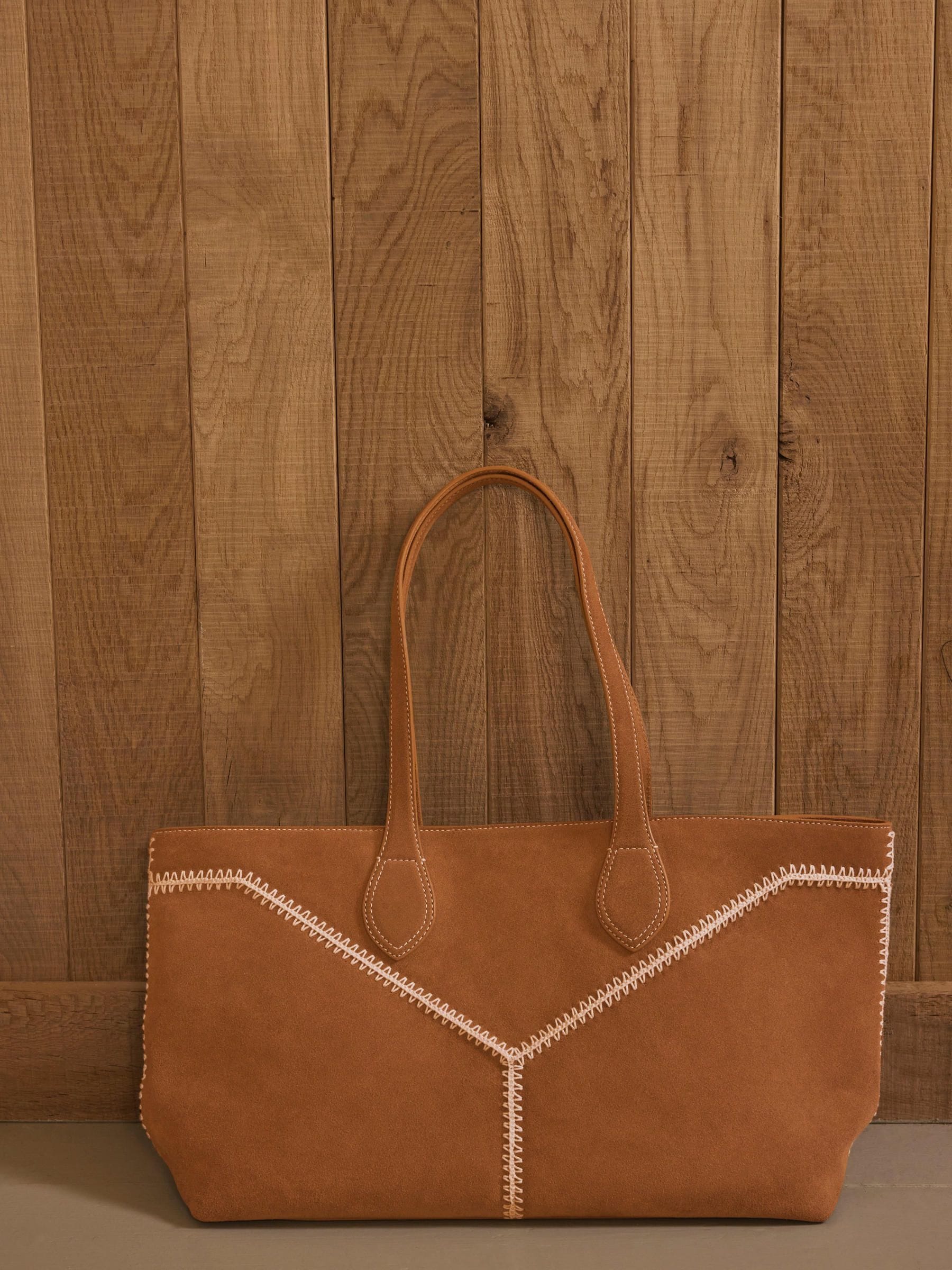 Mint Velvet brown Tula suede large tote bag, imported from the UK